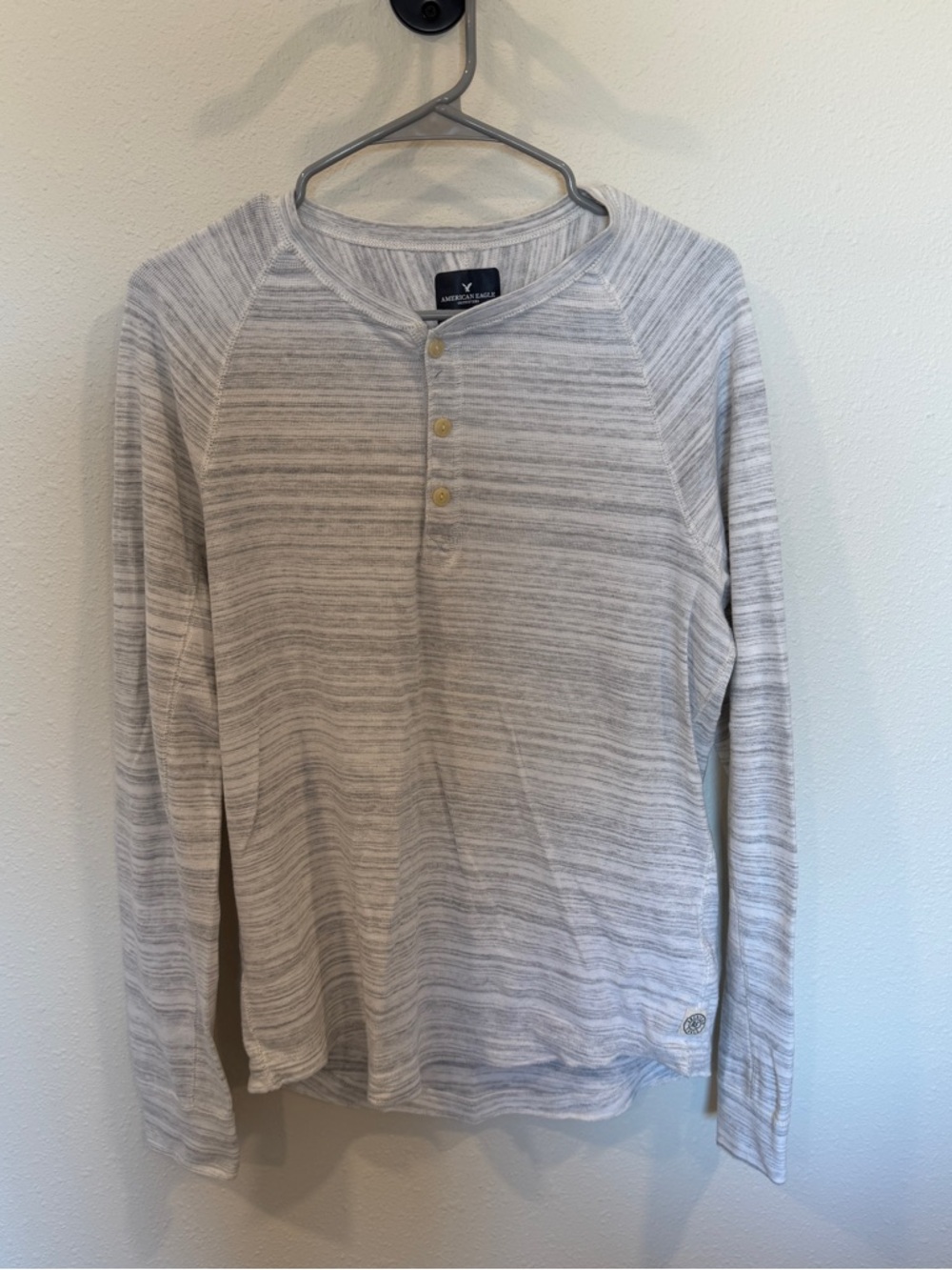 American Eagle Outfitters Light Gray Striped Henley Top